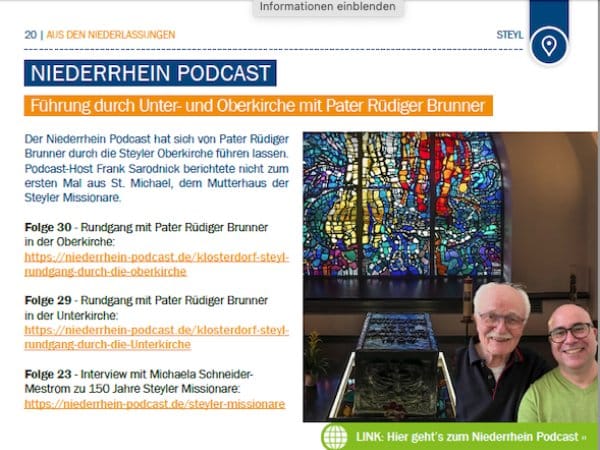 Niederrhein Podcast in Zeitschrift Leben Jetzt der Steyler Missionare